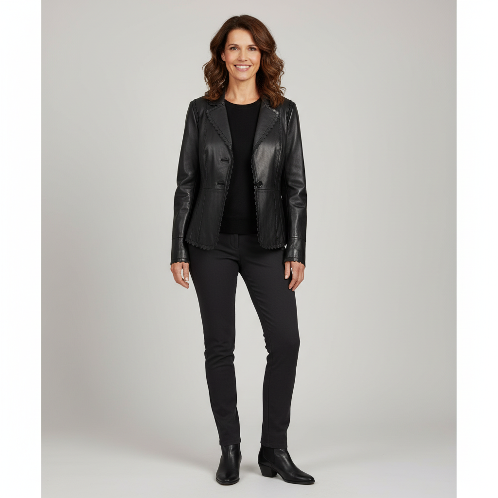Basler Black Scalloped Edge Lamb Leather Jacket