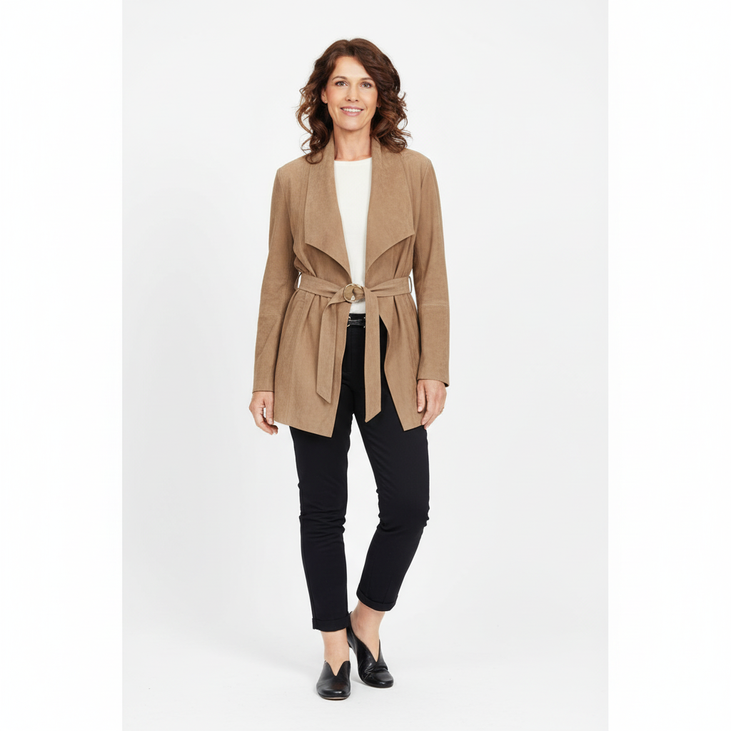 St. John Tan Suede Belted Jacket