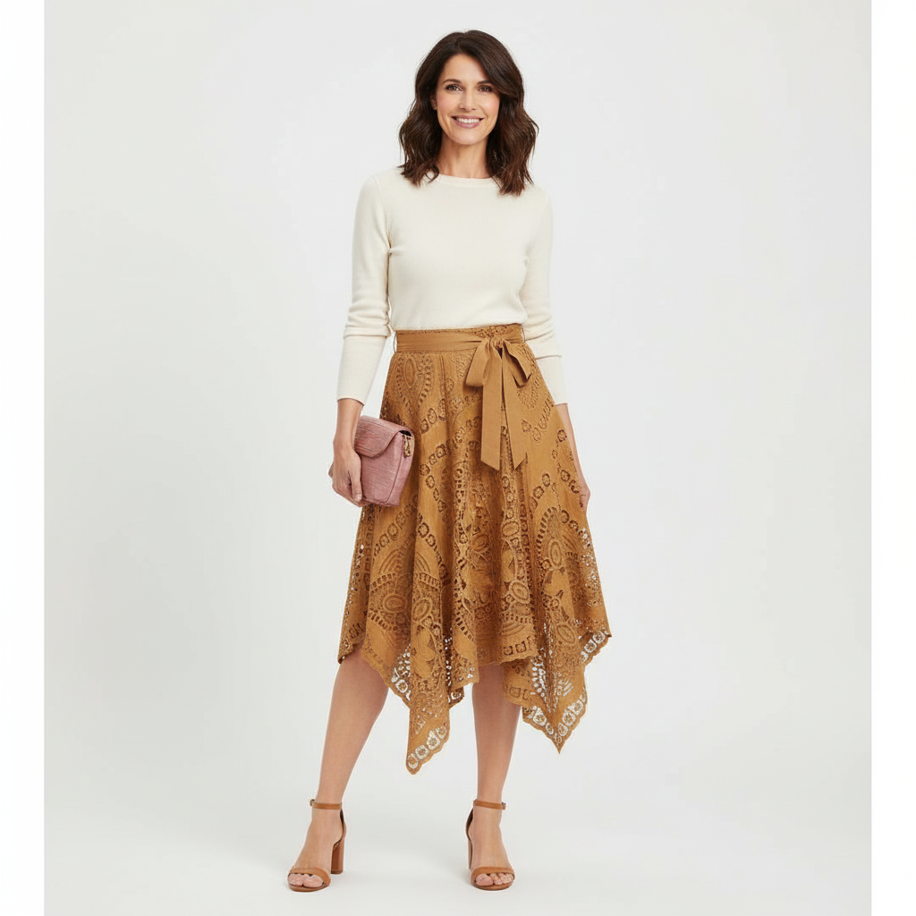 Ulla Johnson Elyse Guipure Lace Skirt Light Brown Sz 4