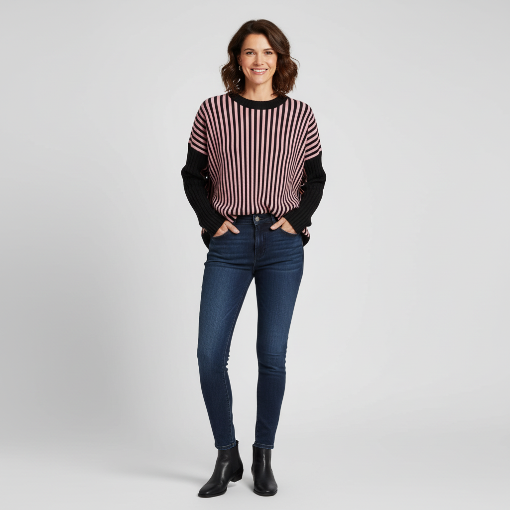 Kenzo Black & Pink Ribbed Long Sleeve Knit Top XS (Oversized)